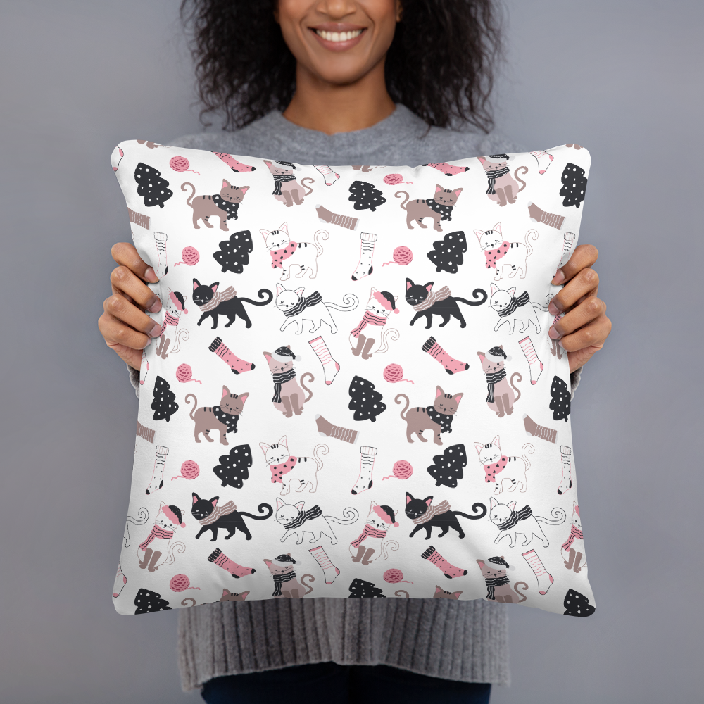 Winter Christmas Cat | Seamless Patterns | All-Over Print Basic Pillow - #3