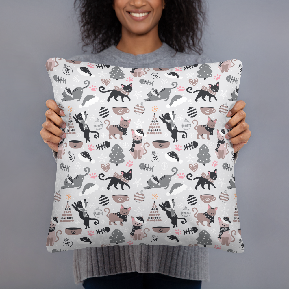 Winter Christmas Cat | Seamless Patterns | All-Over Print Basic Pillow - #6