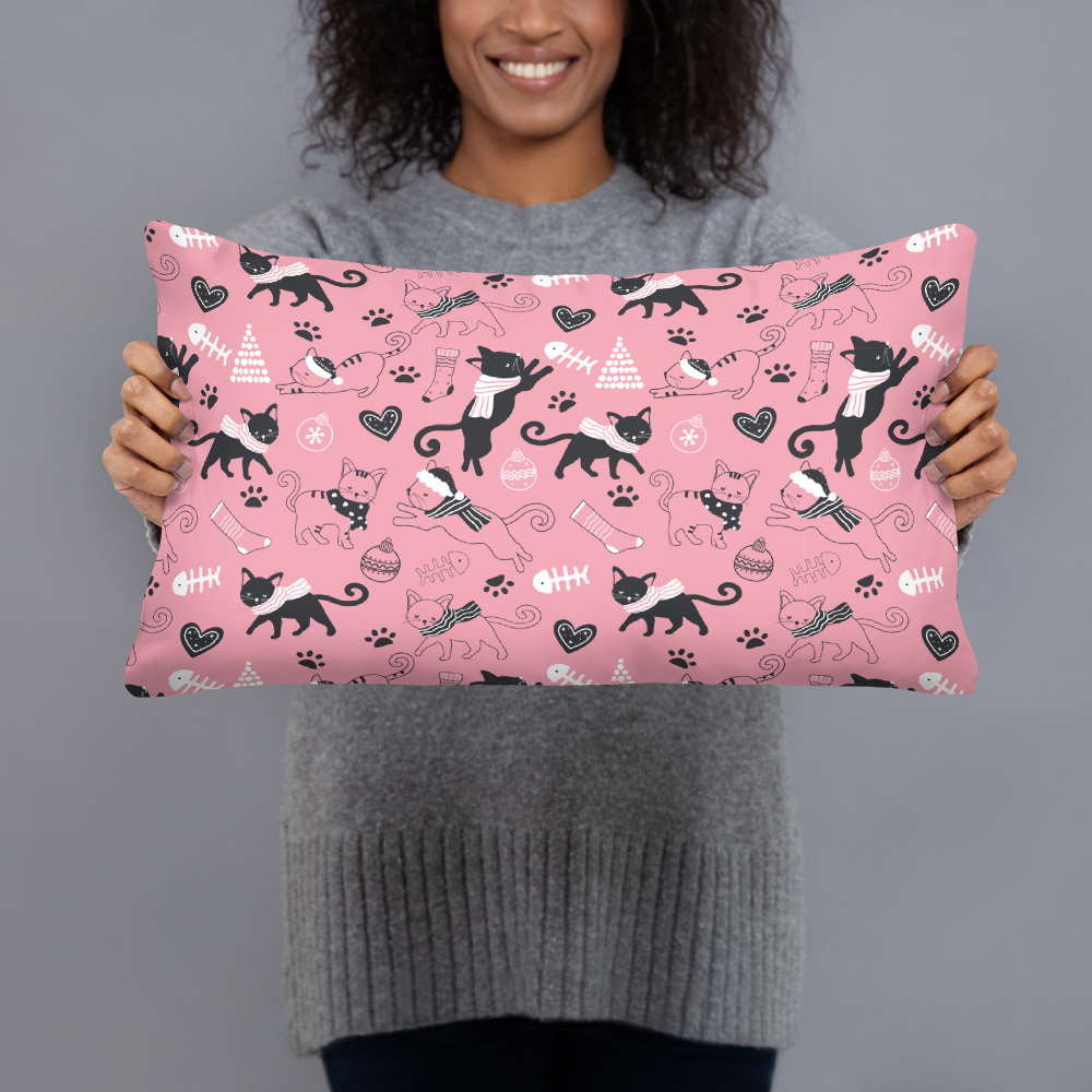 Winter Christmas Cat | Seamless Patterns | All-Over Print Basic Pillow - #2
