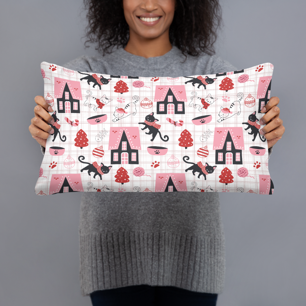 Winter Christmas Cat | Seamless Patterns | All-Over Print Basic Pillow - #5