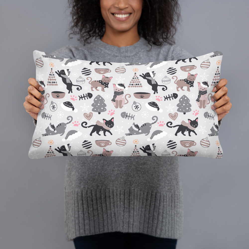 Winter Christmas Cat | Seamless Patterns | All-Over Print Basic Pillow - #6