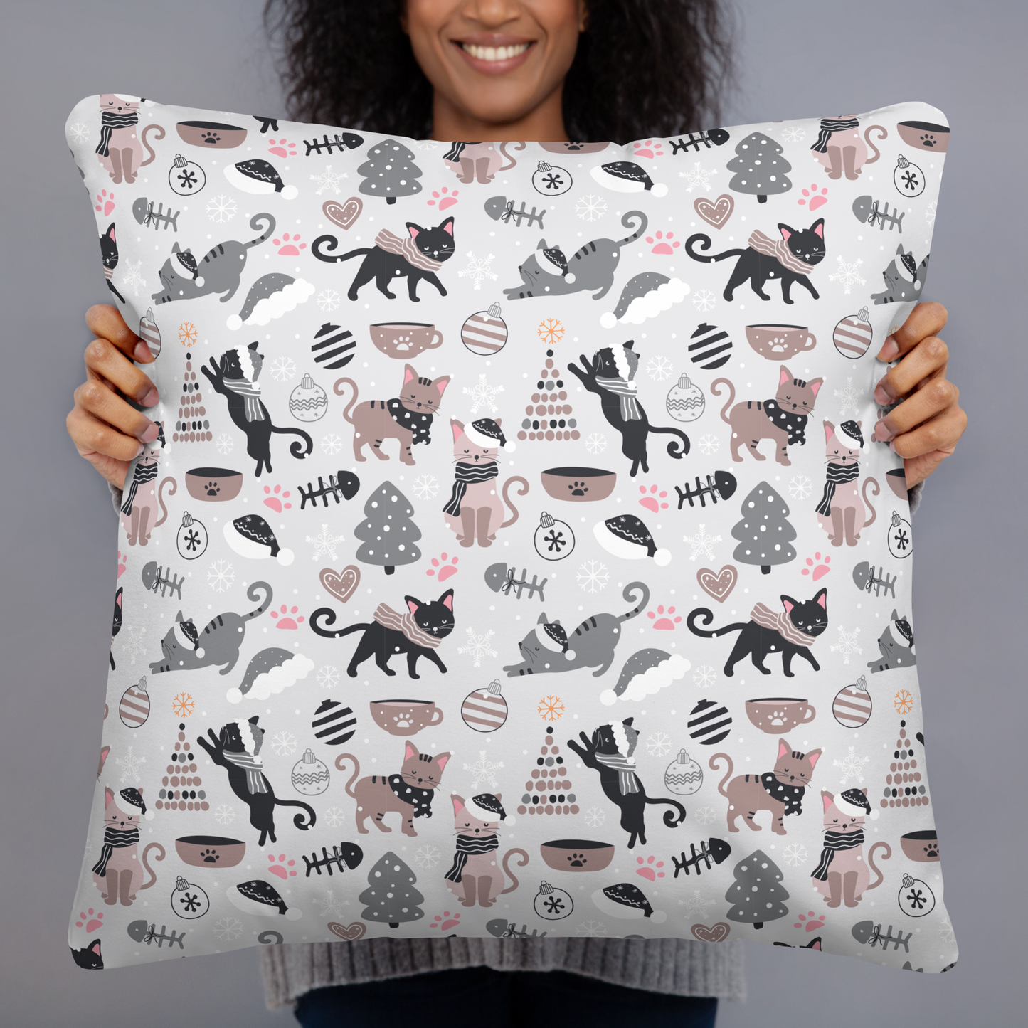 Winter Christmas Cat | Seamless Patterns | All-Over Print Basic Pillow - #6