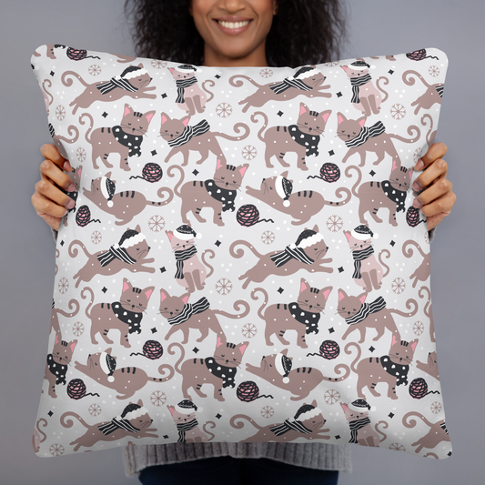 Winter Christmas Cat | Seamless Patterns | All-Over Print Basic Pillow - #1