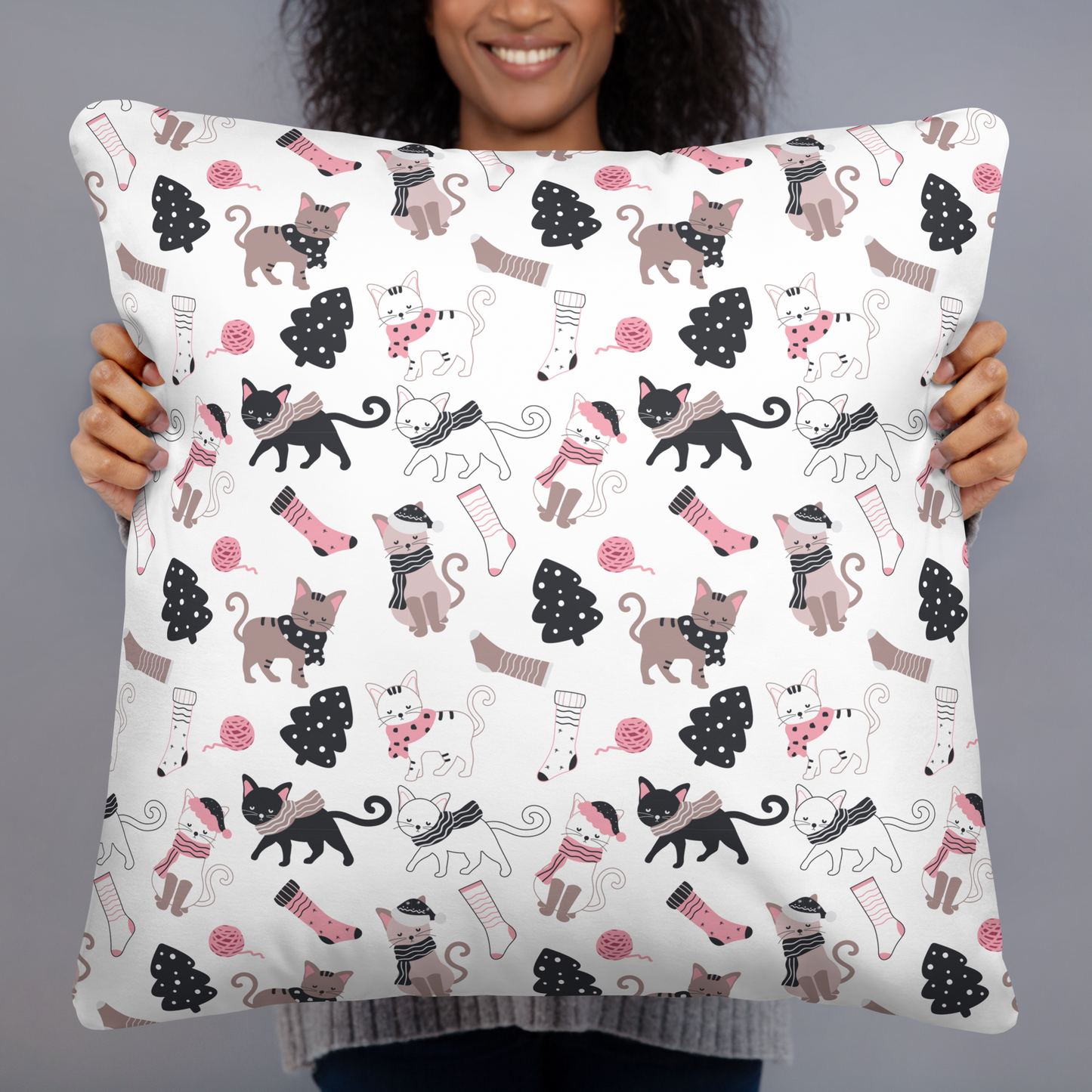 Winter Christmas Cat | Seamless Patterns | All-Over Print Basic Pillow - #3