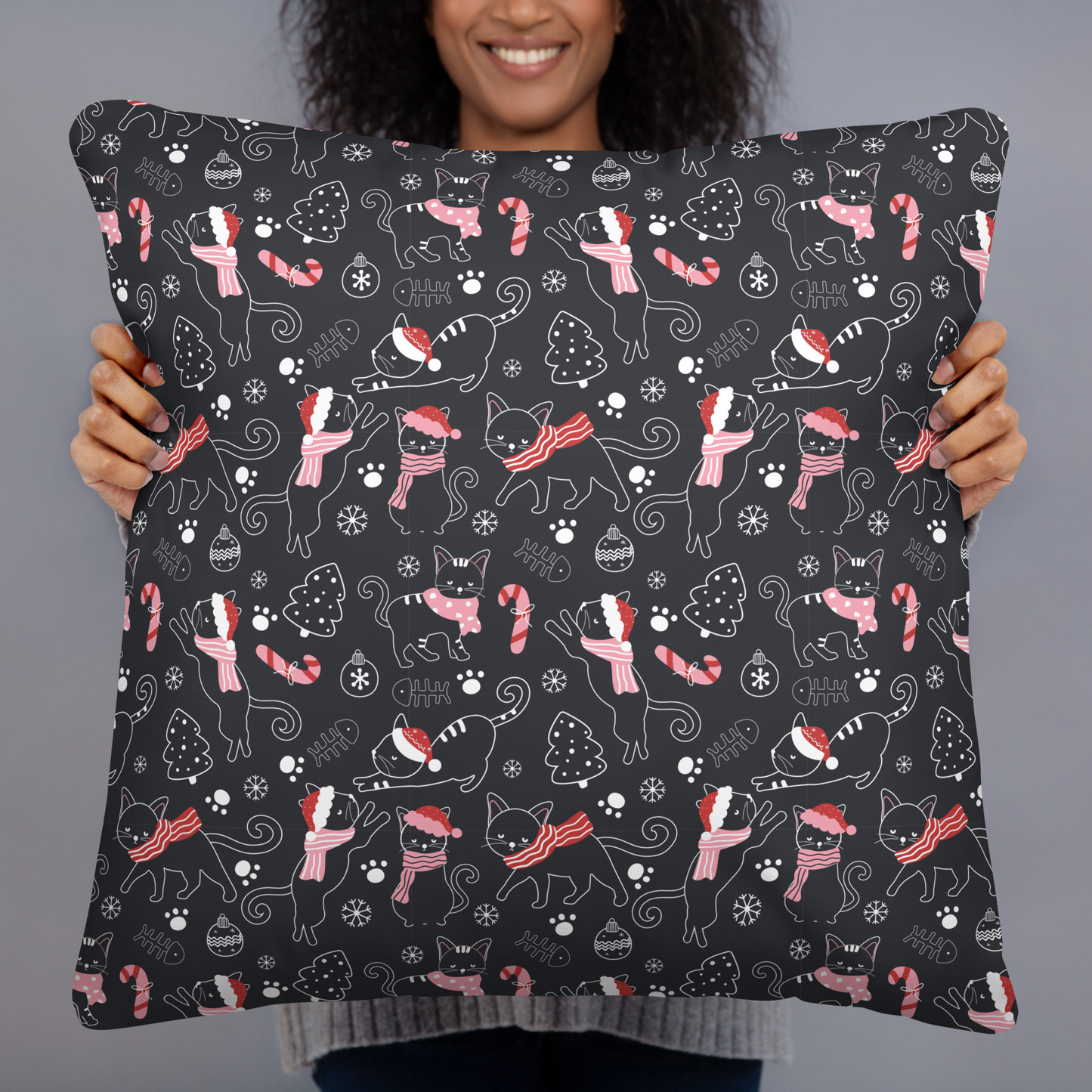 Winter Christmas Cat | Seamless Patterns | All-Over Print Basic Pillow - #4