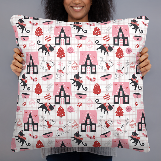 Winter Christmas Cat | Seamless Patterns | All-Over Print Basic Pillow - #5