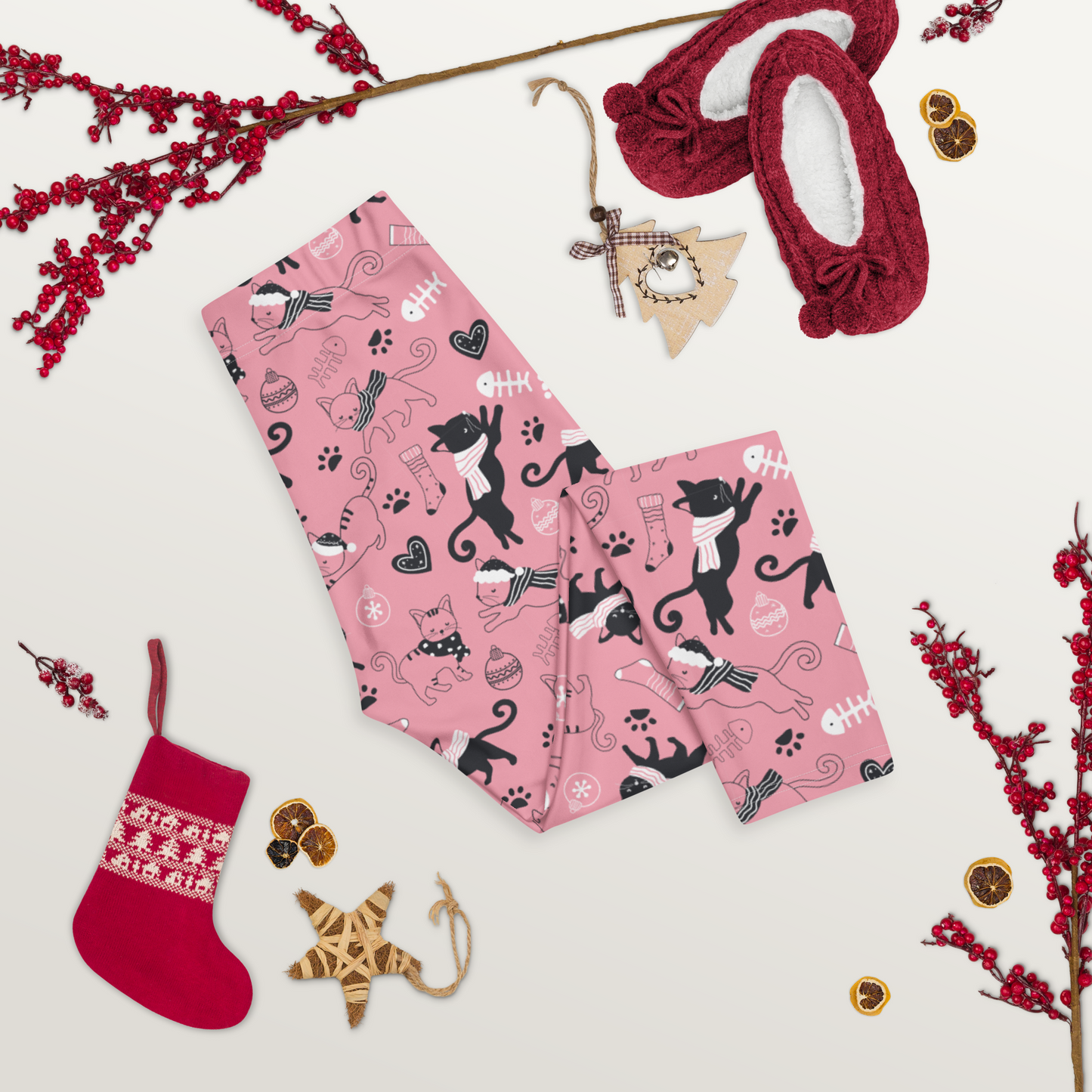 Winter Christmas Cat | Seamless Patterns | All-Over Print Capri Leggings - #2