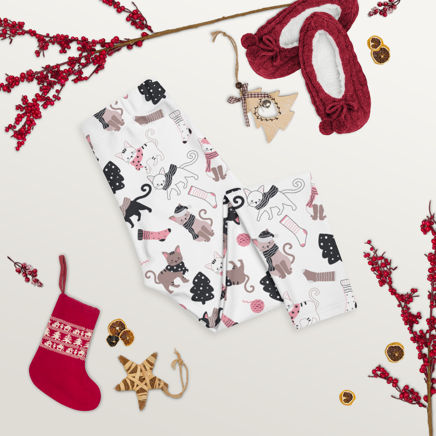 Winter Christmas Cat | Seamless Patterns | All-Over Print Capri Leggings - #3