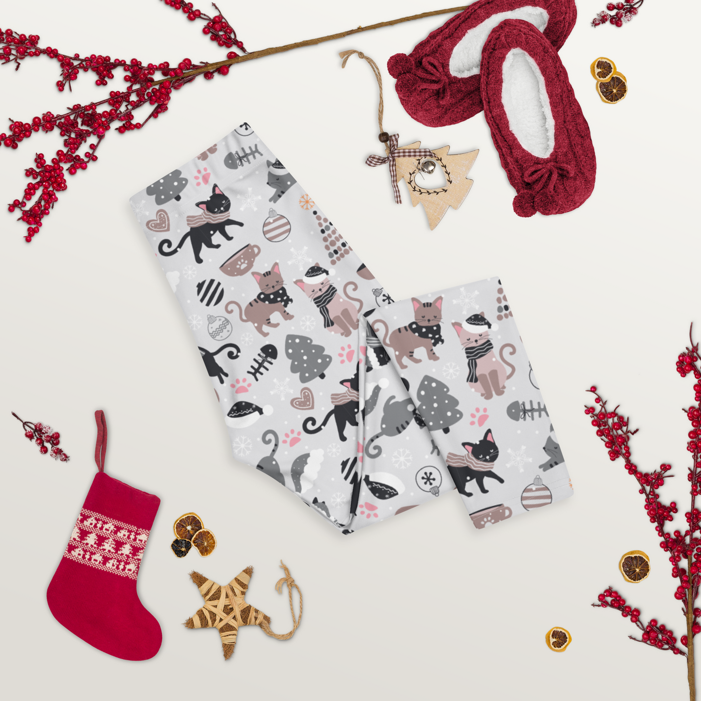 Winter Christmas Cat | Seamless Patterns | All-Over Print Capri Leggings - #6