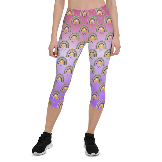 Pink & Purple | Boho Birds Pattern | Bohemian Style | All-Over Print Capri Leggings - #7