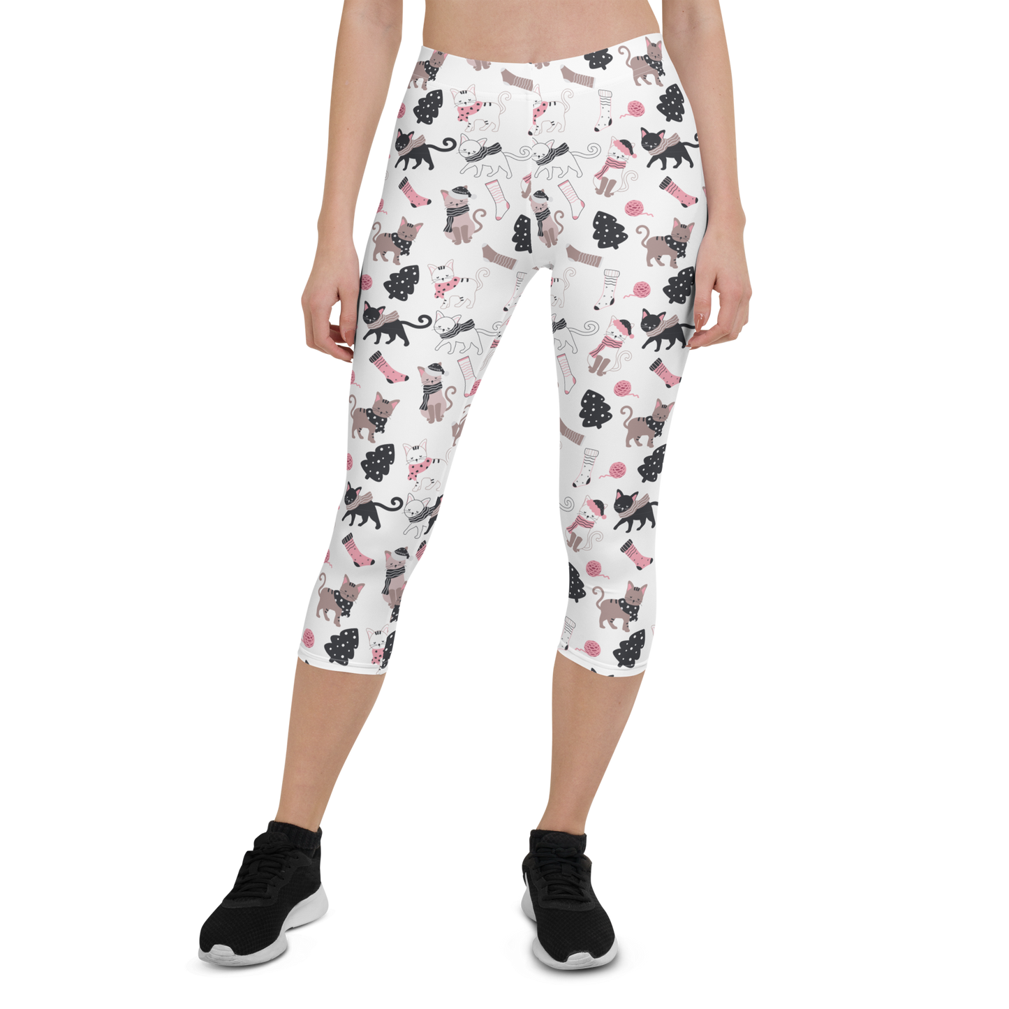 Winter Christmas Cat | Seamless Patterns | All-Over Print Capri Leggings - #3