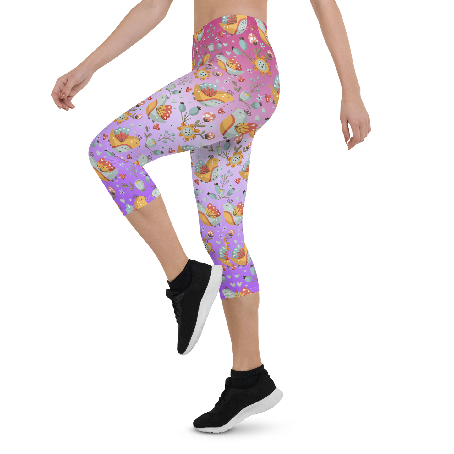 Pink & Purple | Boho Birds Pattern | Bohemian Style | All-Over Print Capri Leggings - #1