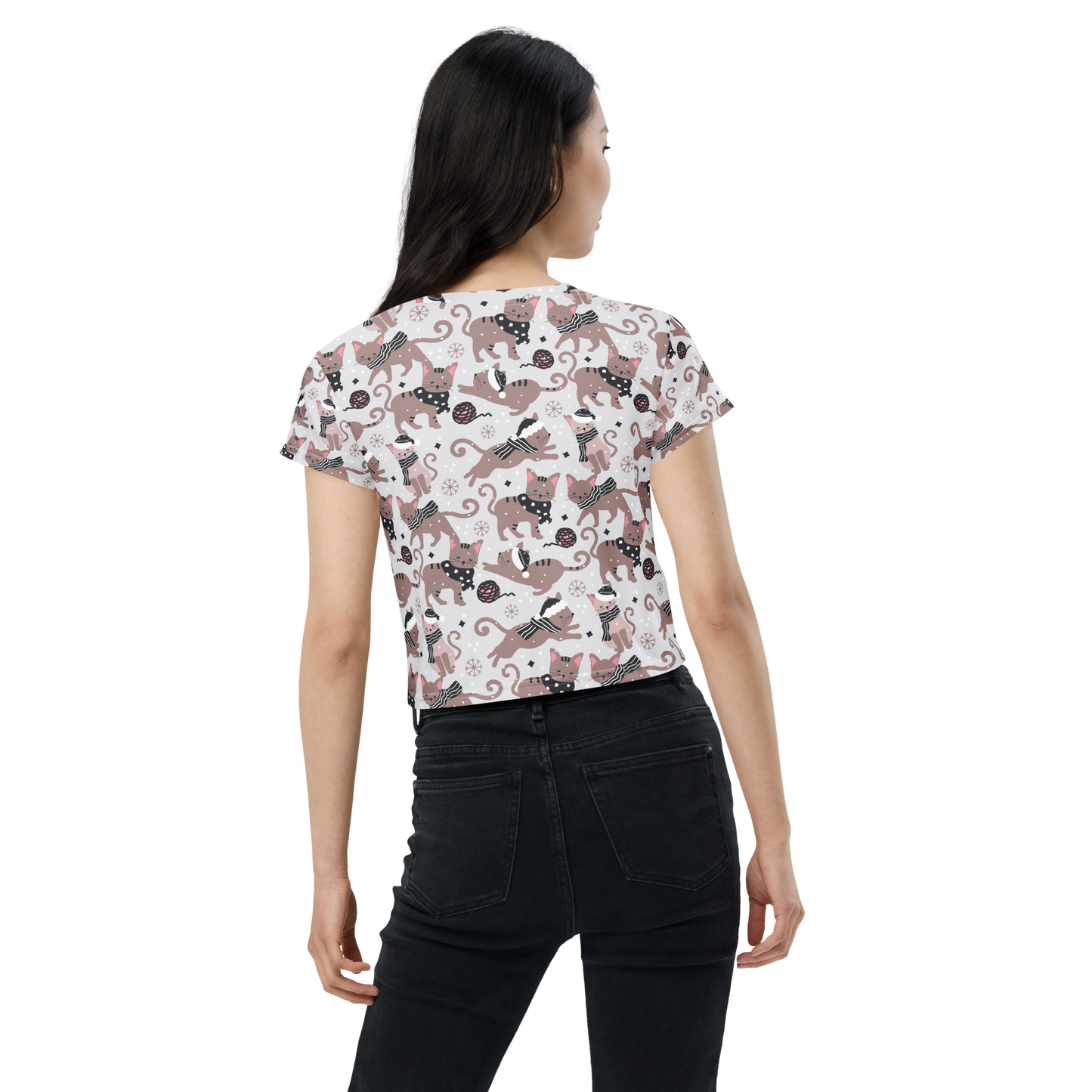 Winter Christmas Cat | Seamless Patterns | All-Over Print Crop Tee - #1