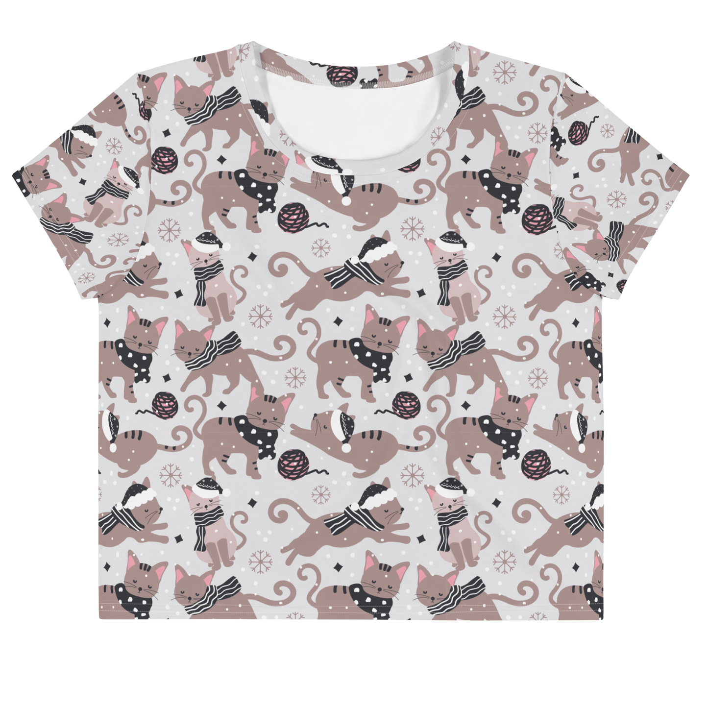 Winter Christmas Cat | Seamless Patterns | All-Over Print Crop Tee - #1