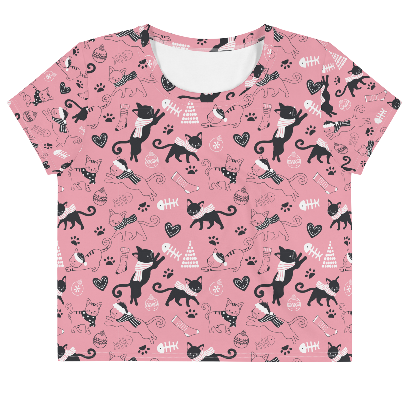 Winter Christmas Cat | Seamless Patterns | All-Over Print Crop Tee - #2