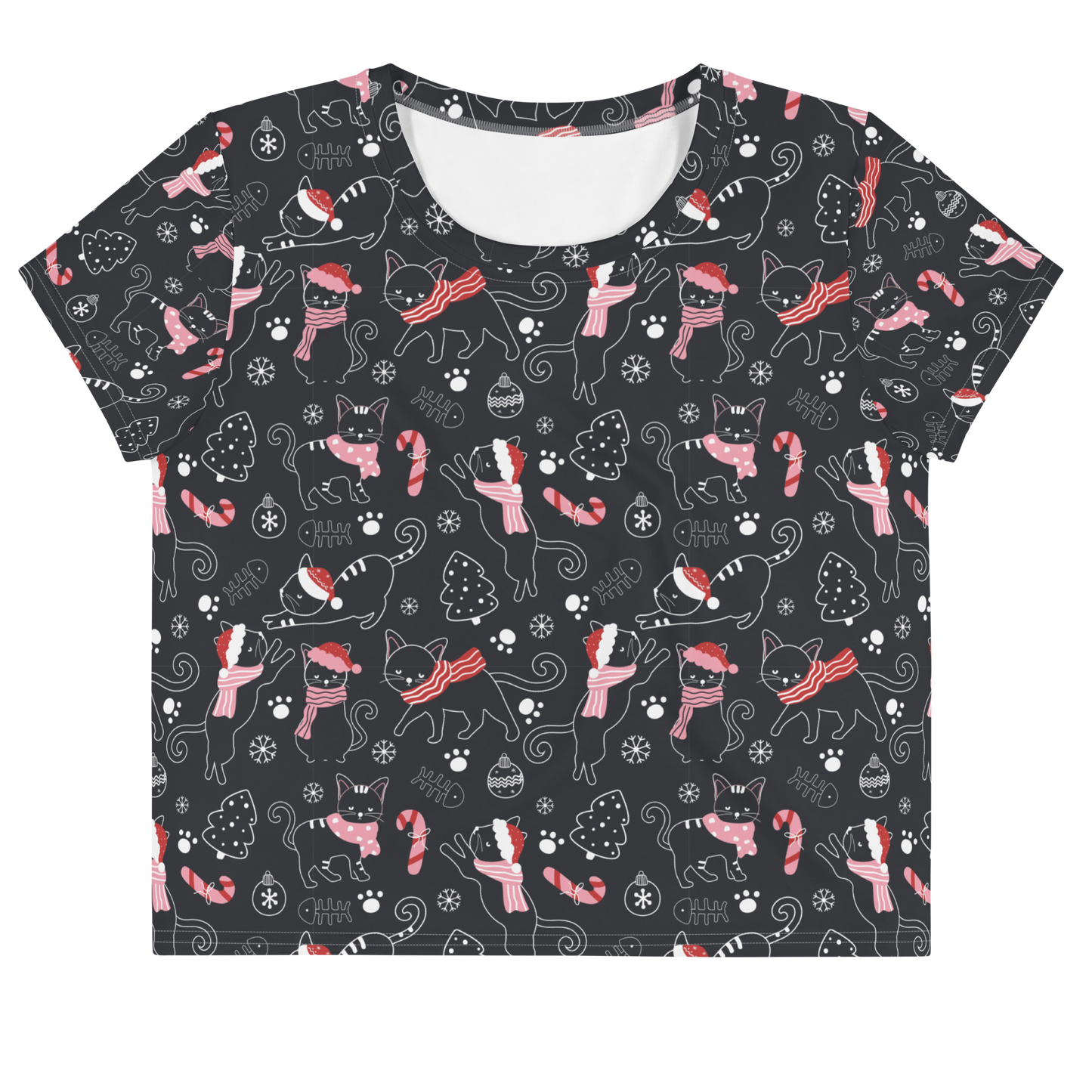 Winter Christmas Cat | Seamless Patterns | All-Over Print Crop Tee - #4