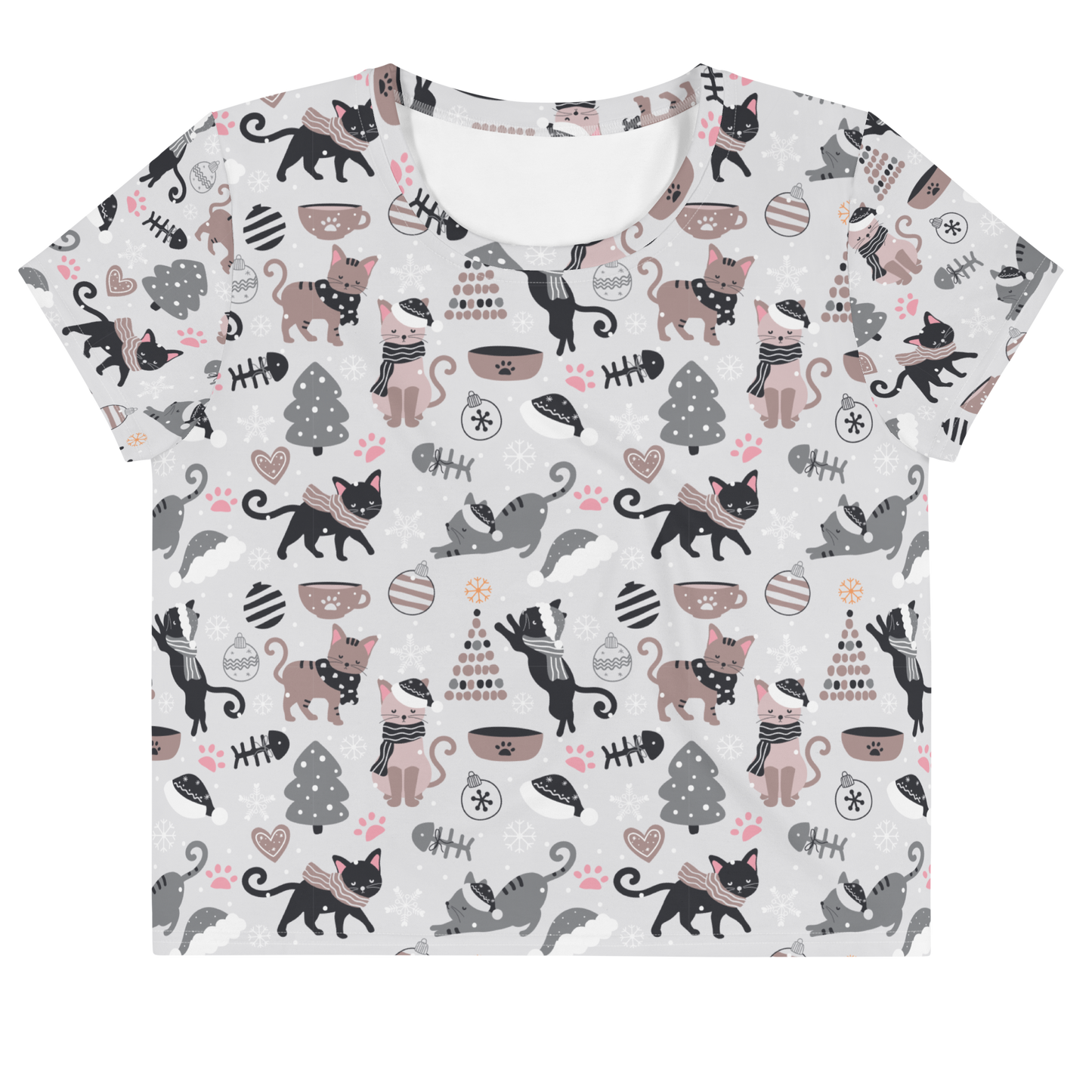 Winter Christmas Cat | Seamless Patterns | All-Over Print Crop Tee - #6