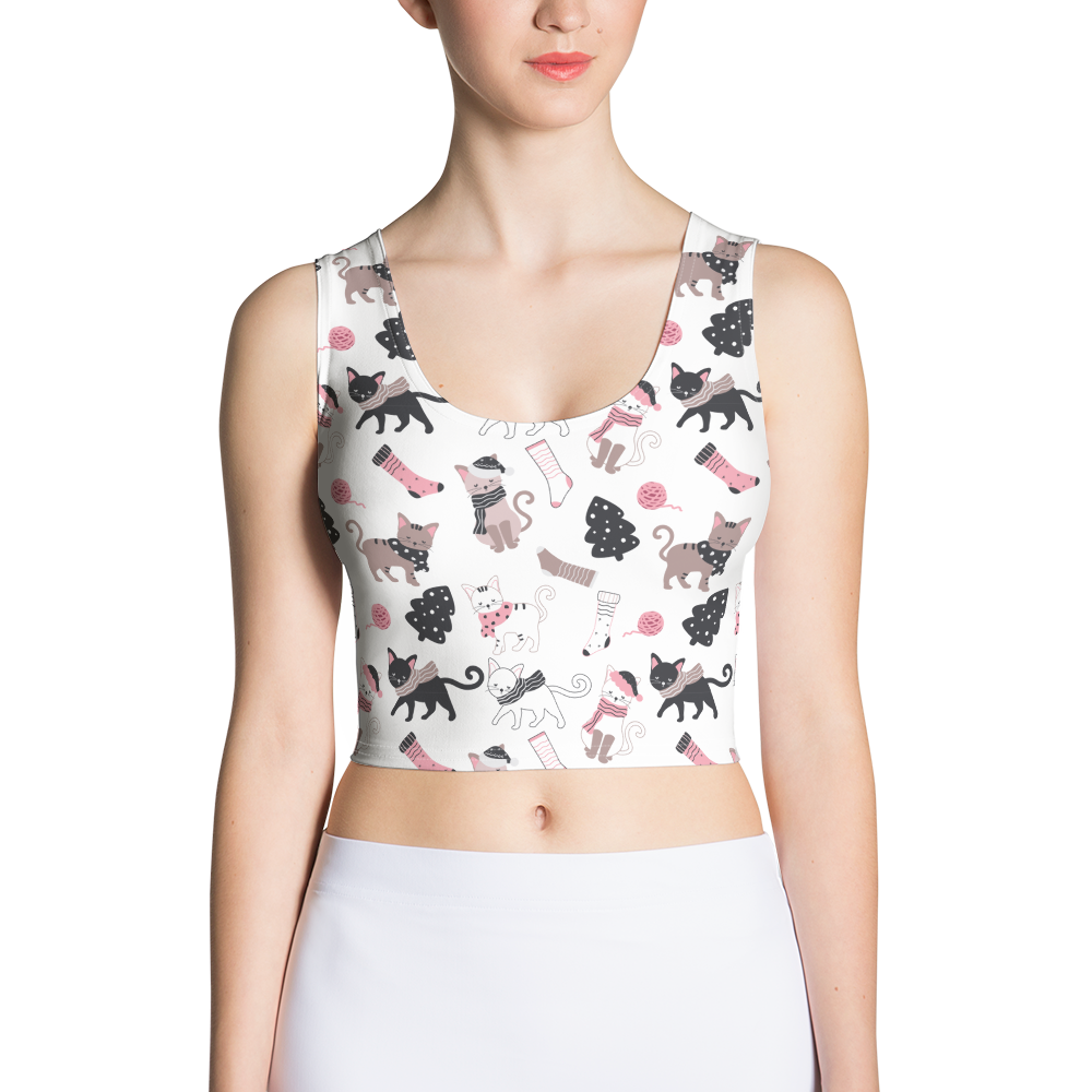 Winter Christmas Cat | Seamless Patterns | All-Over Print Crop Top - #3