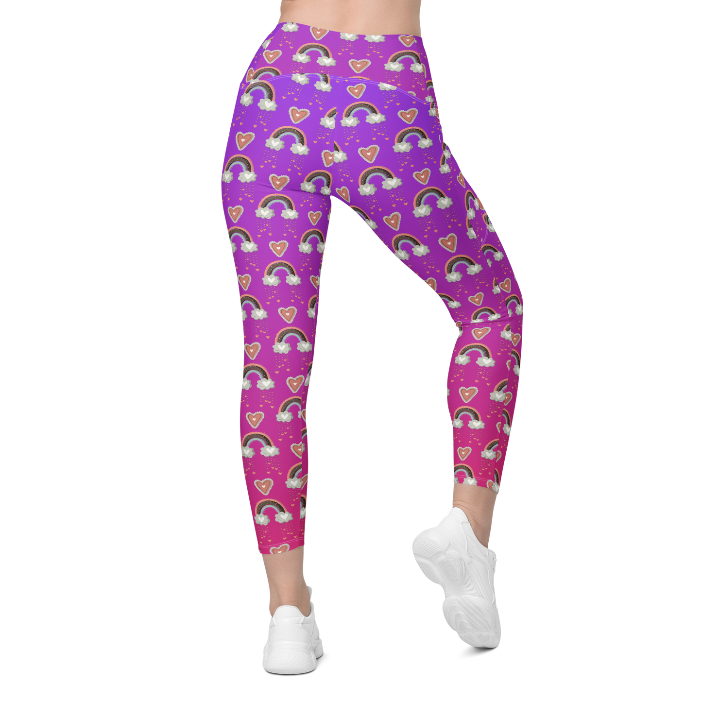 Pink & Purple | Boho Birds Pattern | Bohemian Style | All-Over Print Crossover Leggings with Pockets - #6