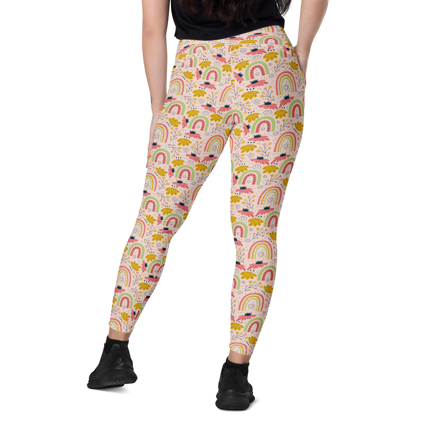 Scandinavian Spring Floral | Seamless Patterns | All-Over Print Crossover Leggings with Pockets - #7