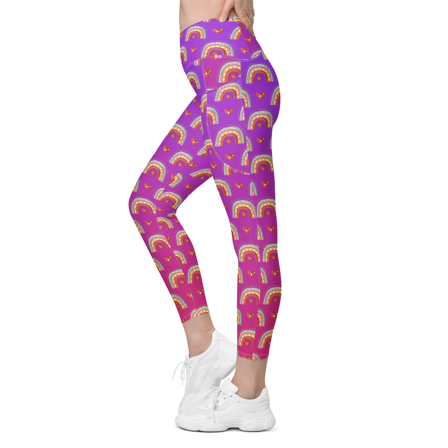 Pink & Purple | Boho Birds Pattern | Bohemian Style | All-Over Print Crossover Leggings with Pockets - #9