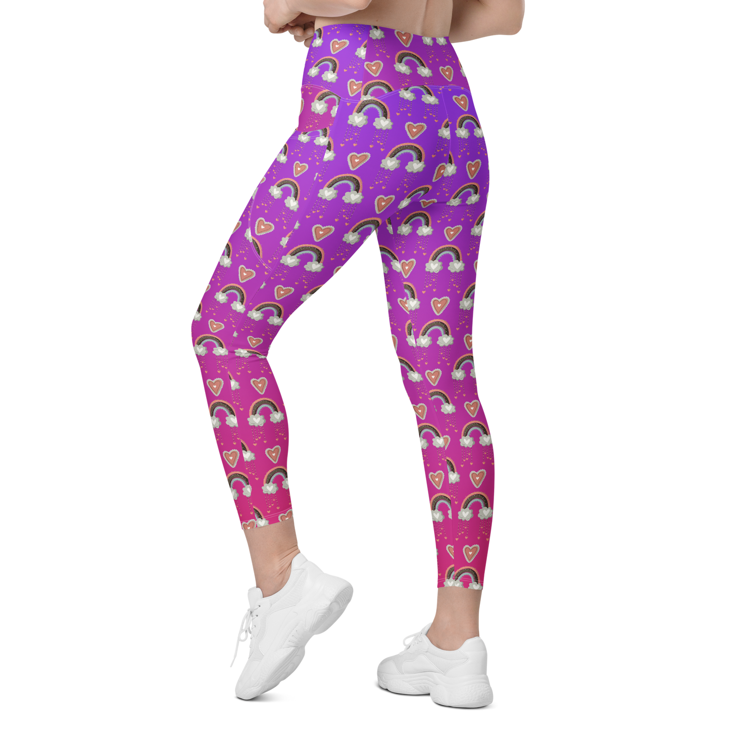 Pink & Purple | Boho Birds Pattern | Bohemian Style | All-Over Print Crossover Leggings with Pockets - #6