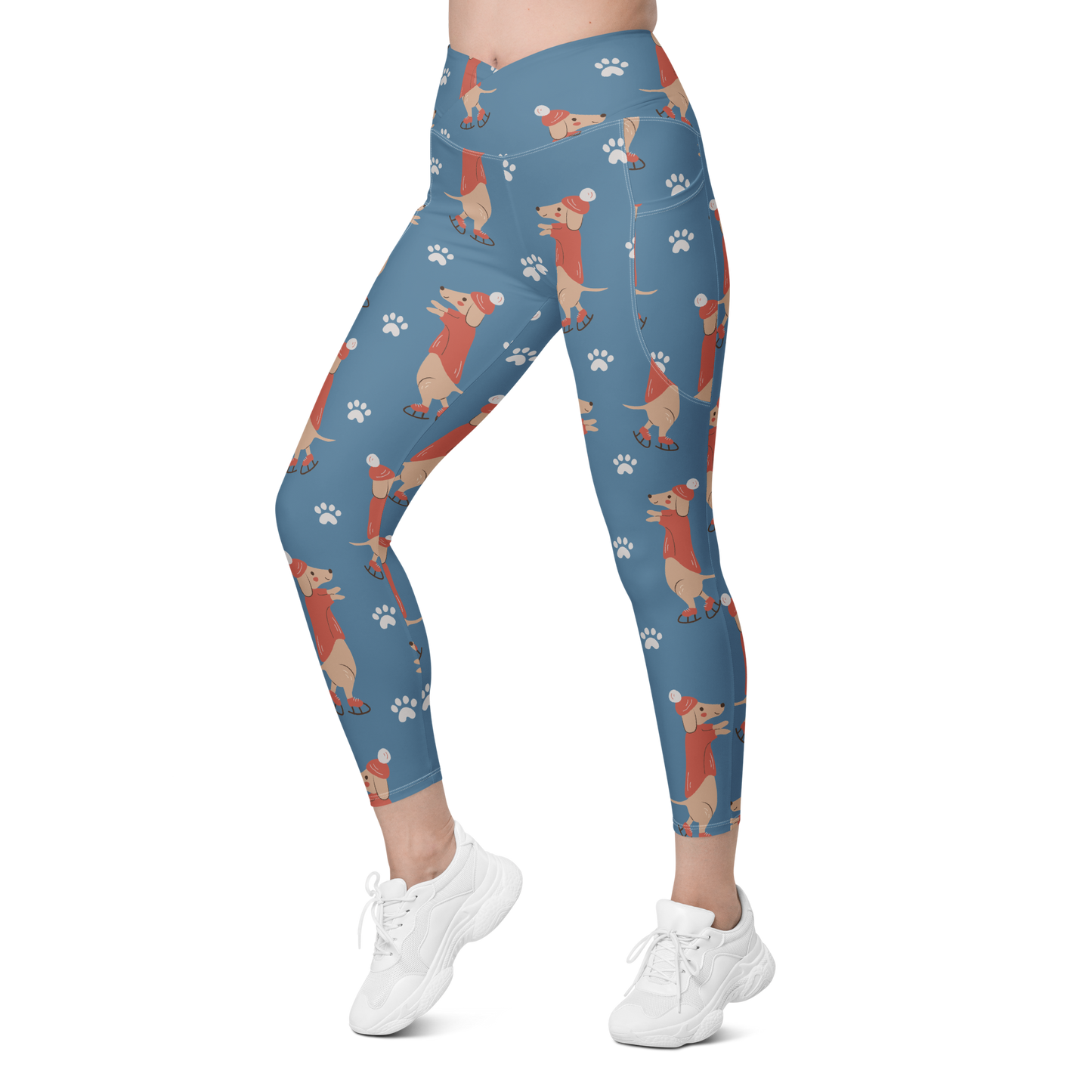 Cozy Dogs | Seamless Patterns | All-Over Print Crossover Leggings with Pockets - #6