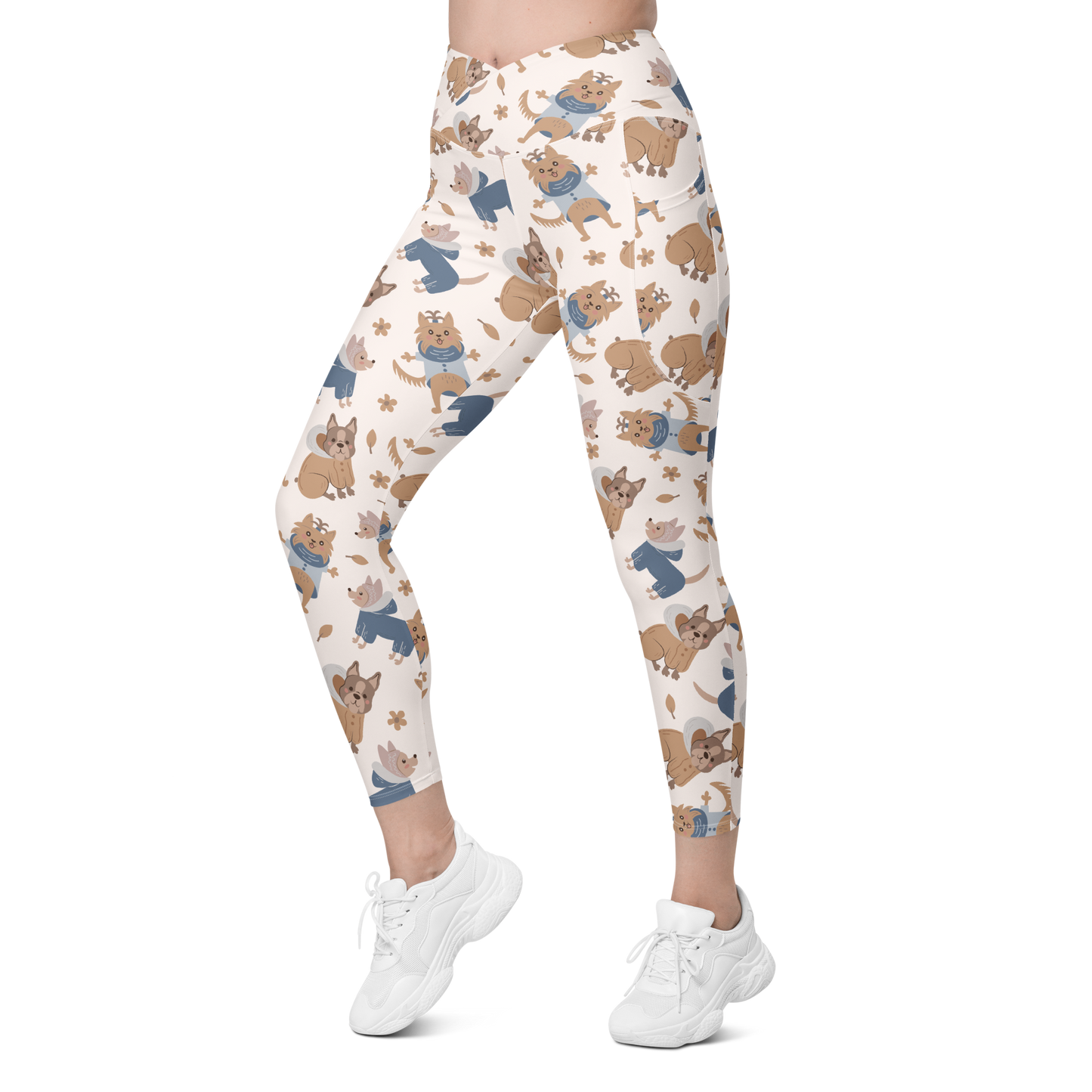 Cozy Dogs | Seamless Patterns | All-Over Print Crossover Leggings with Pockets - #8