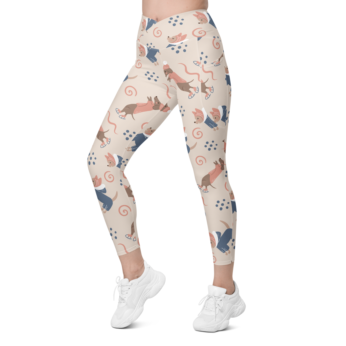 Cozy Dogs | Seamless Patterns | All-Over Print Crossover Leggings with Pockets - #12
