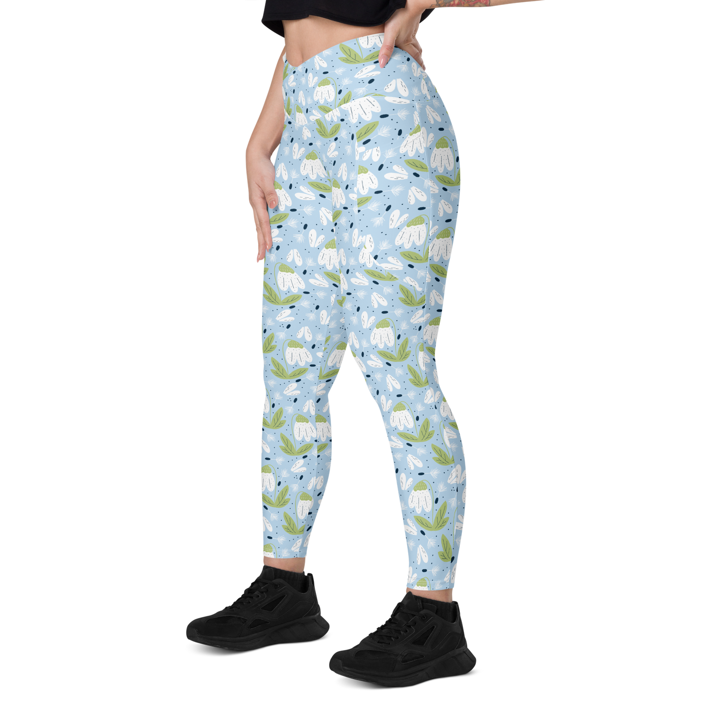 Scandinavian Spring Floral | Seamless Patterns | All-Over Print Crossover Leggings with Pockets - #3