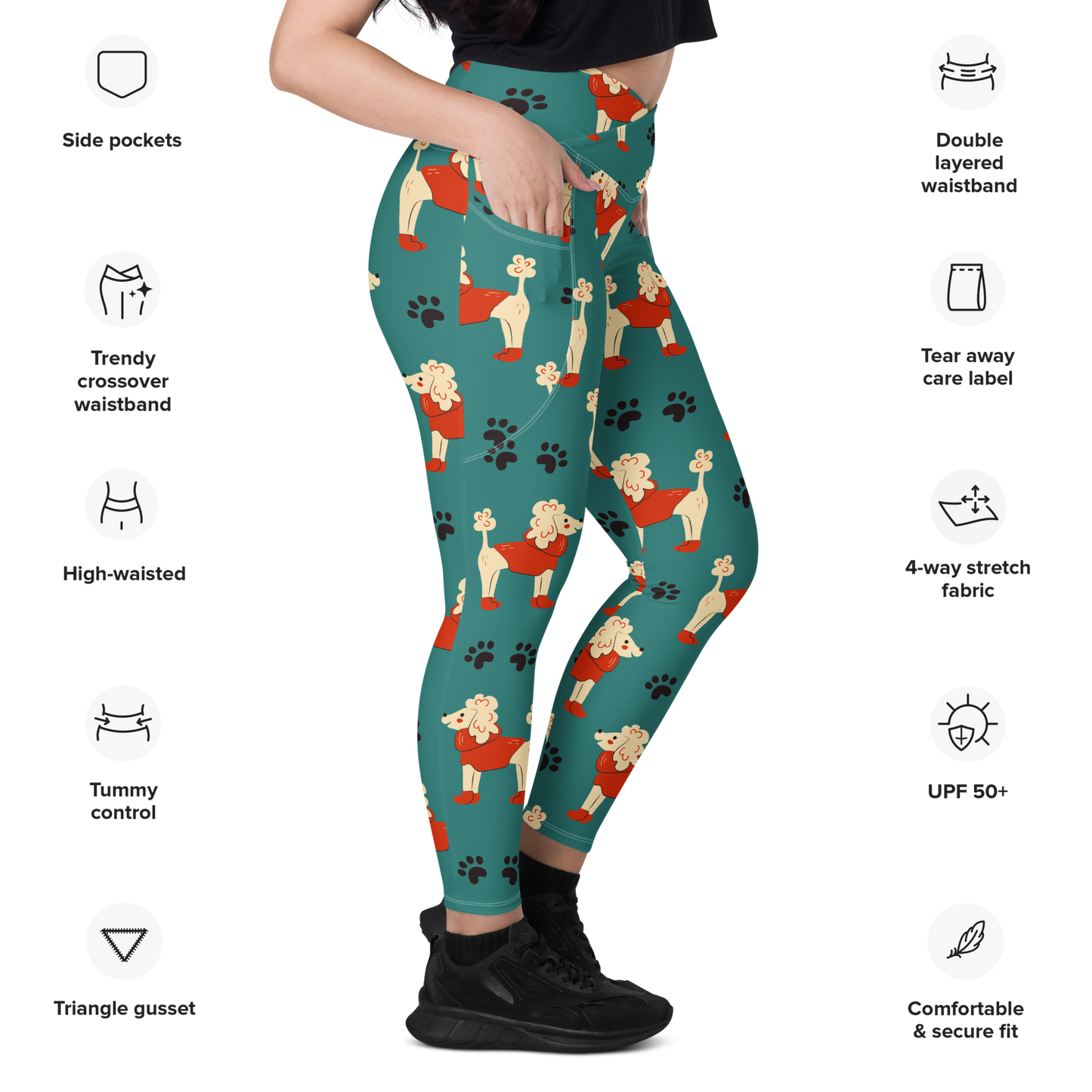 Cozy Dogs | Seamless Patterns | All-Over Print Crossover Leggings with Pockets - #1