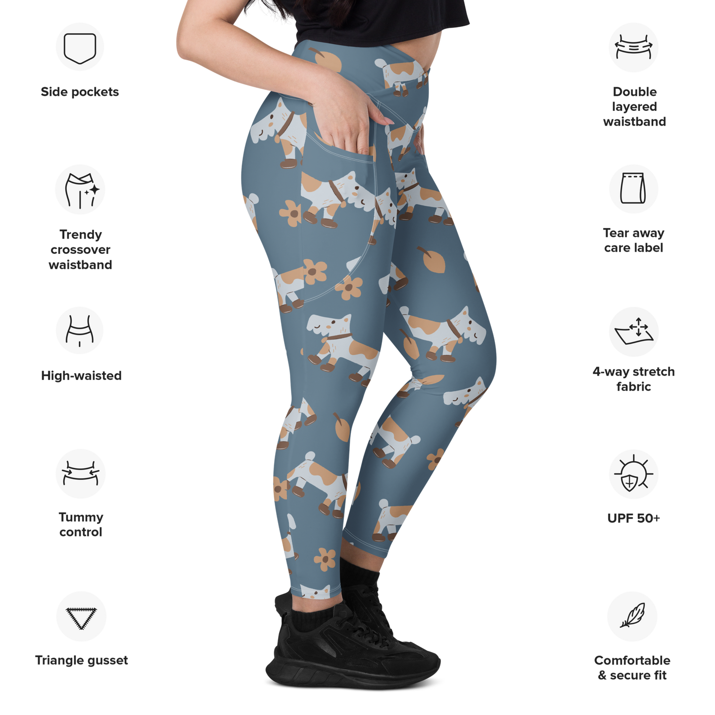 Cozy Dogs | Seamless Patterns | All-Over Print Crossover Leggings with Pockets - #2