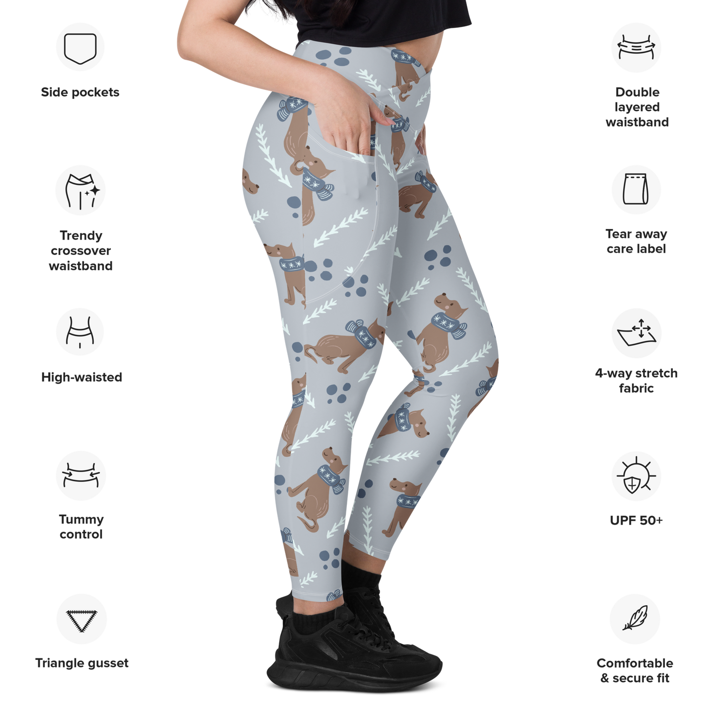 Cozy Dogs | Seamless Patterns | All-Over Print Crossover Leggings with Pockets - #4