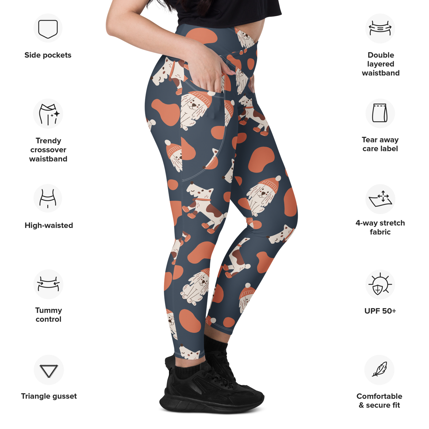 Cozy Dogs | Seamless Patterns | All-Over Print Crossover Leggings with Pockets - #5