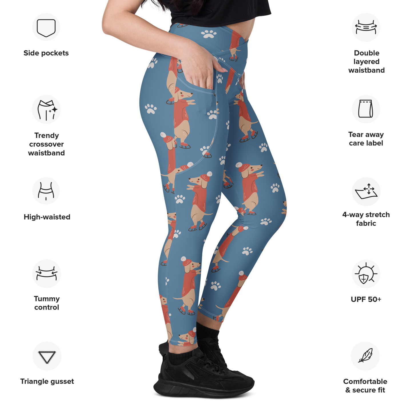 Cozy Dogs | Seamless Patterns | All-Over Print Crossover Leggings with Pockets - #6