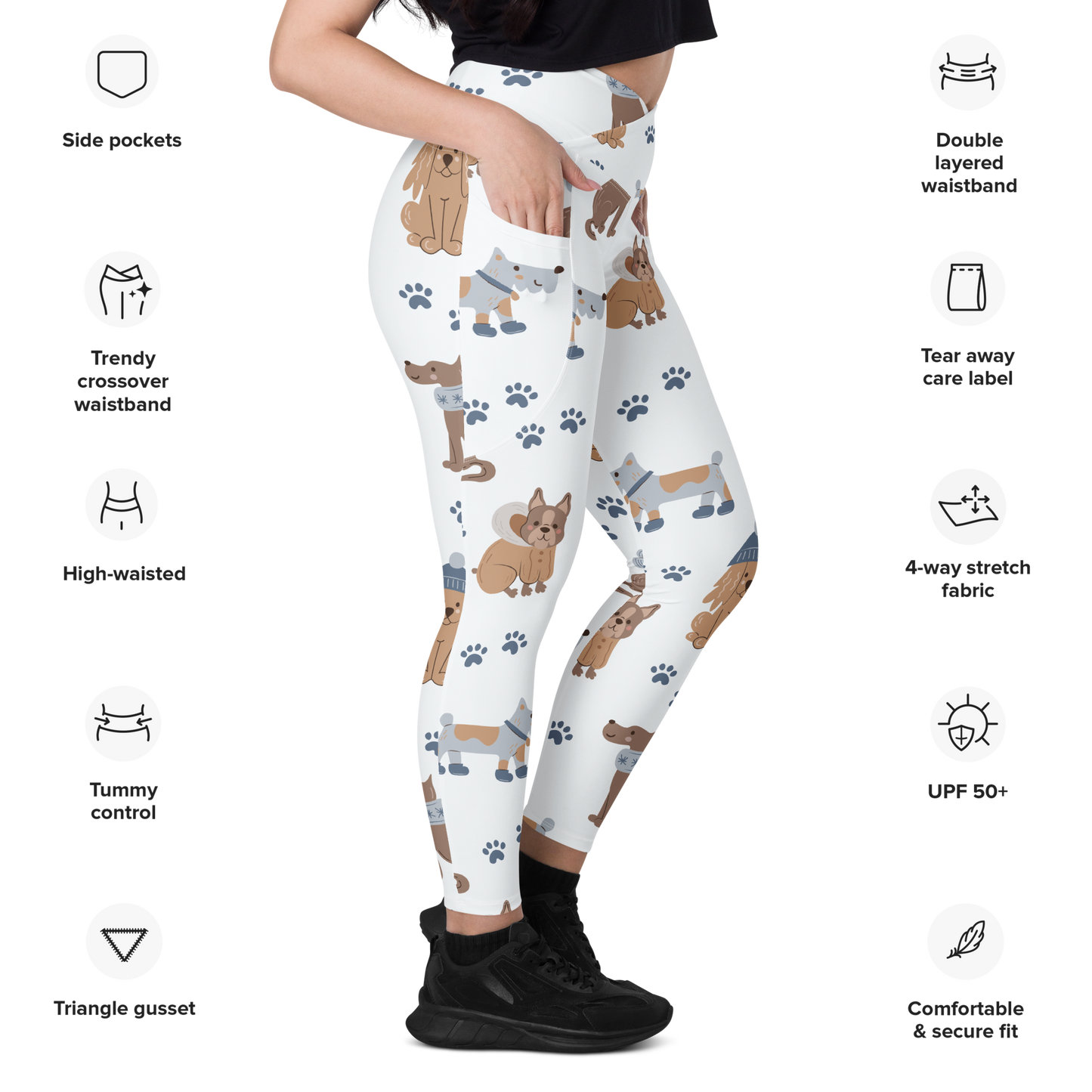 Cozy Dogs | Seamless Patterns | All-Over Print Crossover Leggings with Pockets - #7