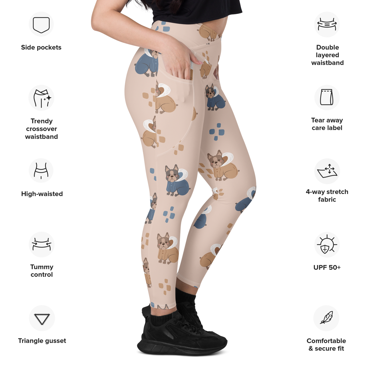 Cozy Dogs | Seamless Patterns | All-Over Print Crossover Leggings with Pockets - #11
