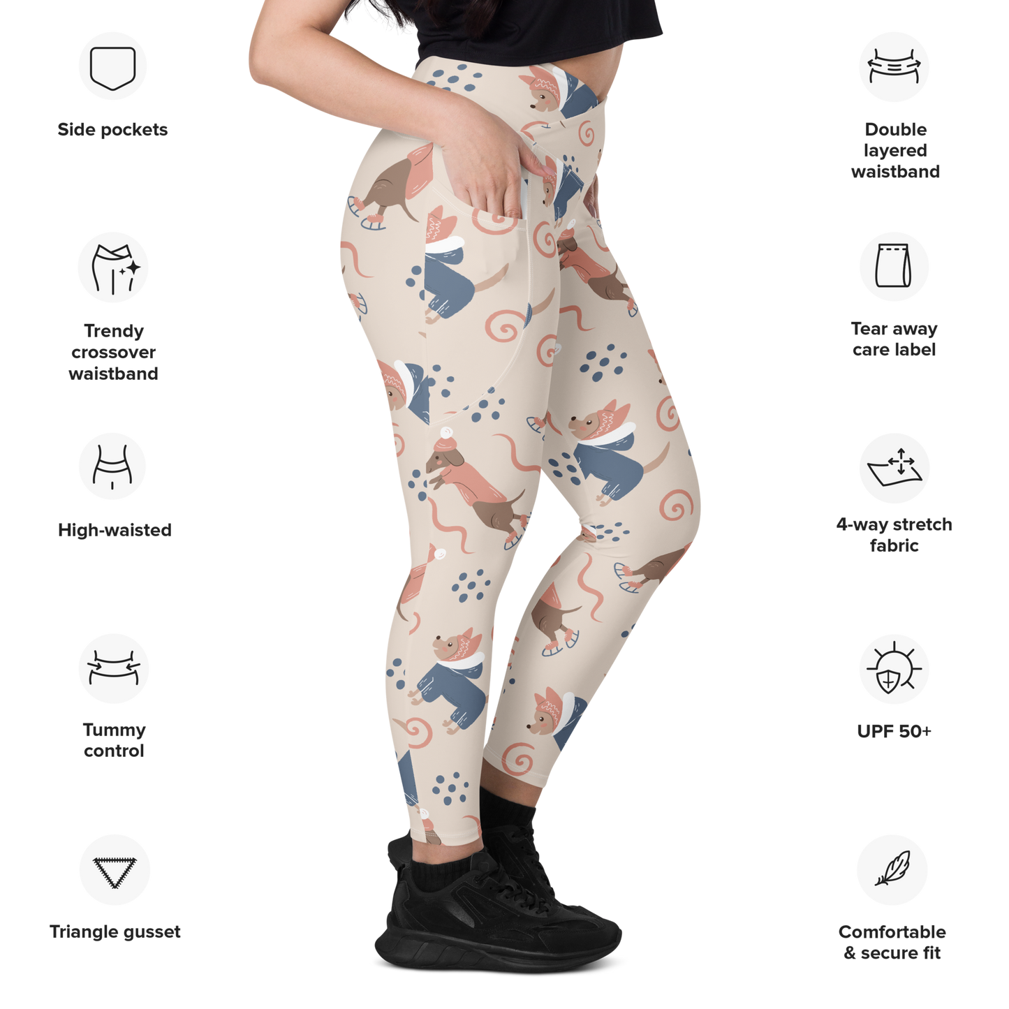 Cozy Dogs | Seamless Patterns | All-Over Print Crossover Leggings with Pockets - #12