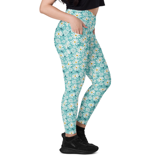 Scandinavian Spring Floral | Seamless Patterns | All-Over Print Crossover Leggings with Pockets - #10