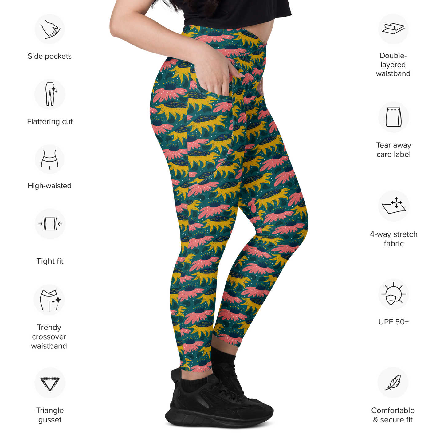 Scandinavian Spring Floral | Seamless Patterns | All-Over Print Crossover Leggings with Pockets - #8