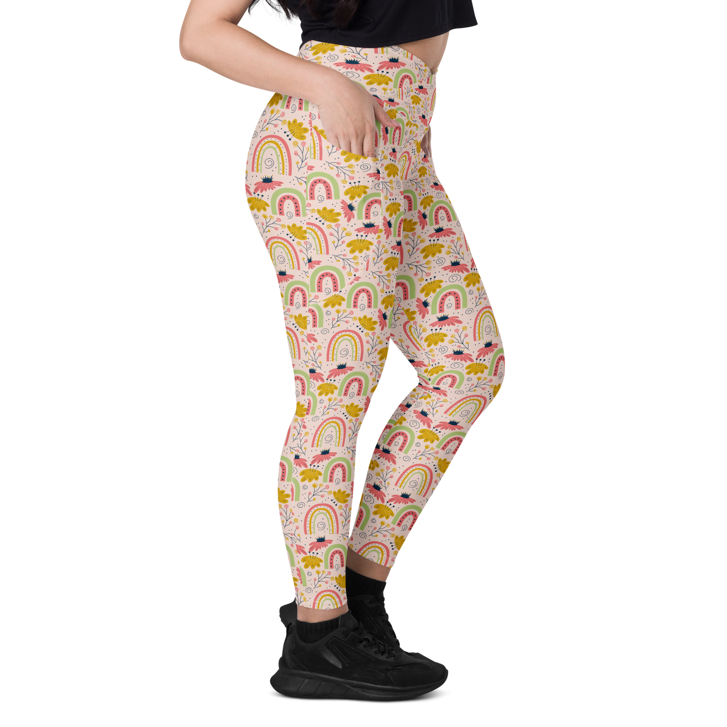 Scandinavian Spring Floral | Seamless Patterns | All-Over Print Crossover Leggings with Pockets - #7