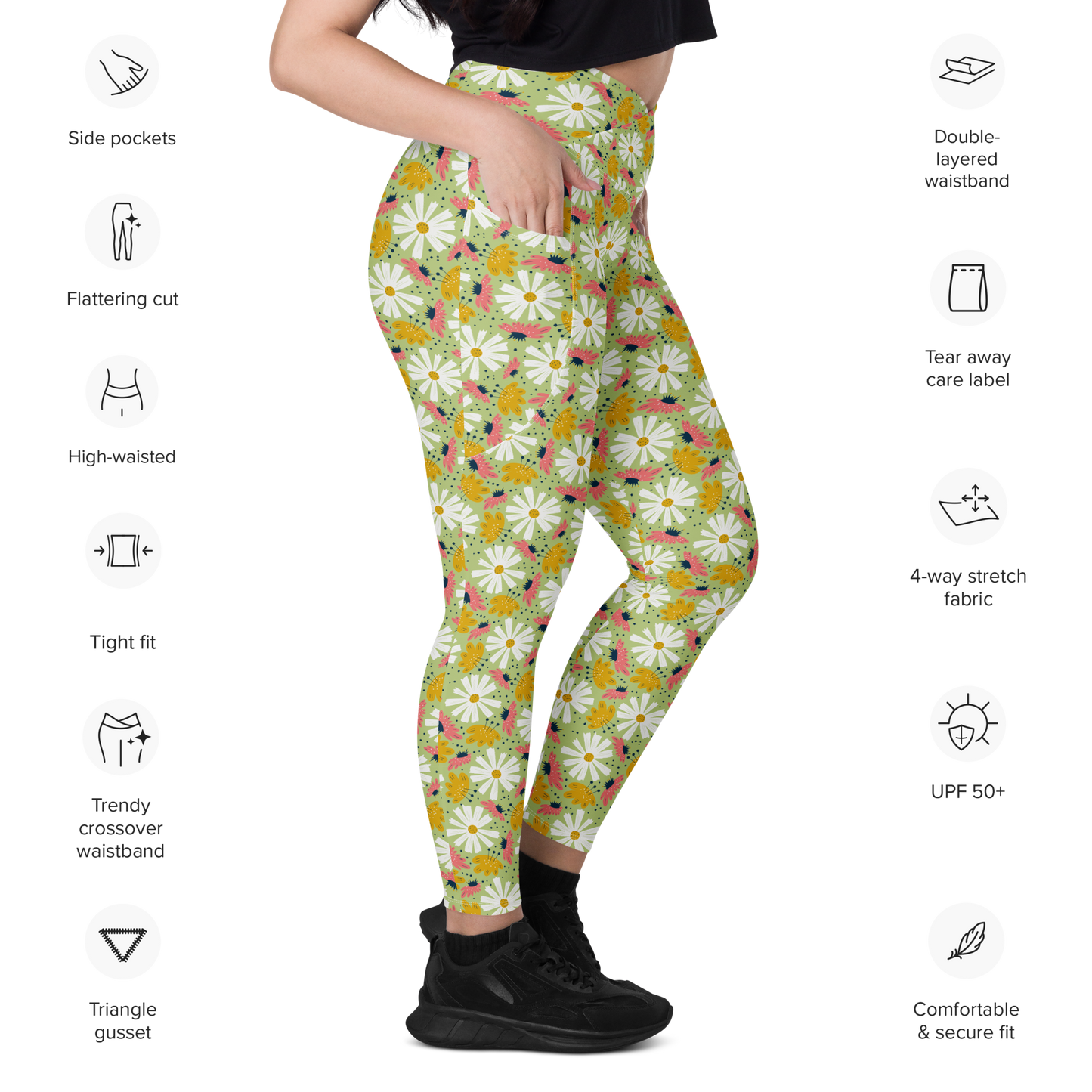 Scandinavian Spring Floral | Seamless Patterns | All-Over Print Crossover Leggings with Pockets - #4