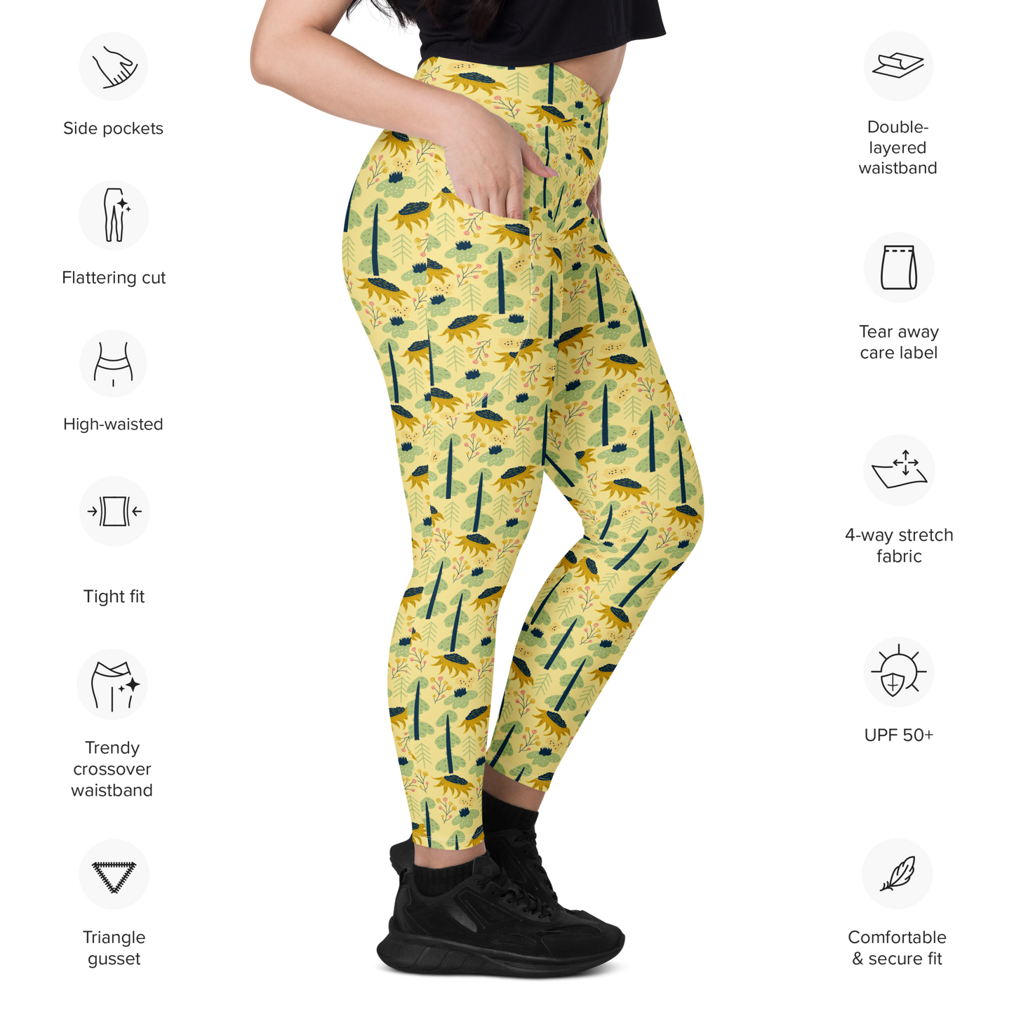 Scandinavian Spring Floral | Seamless Patterns | All-Over Print Crossover Leggings with Pockets - #1