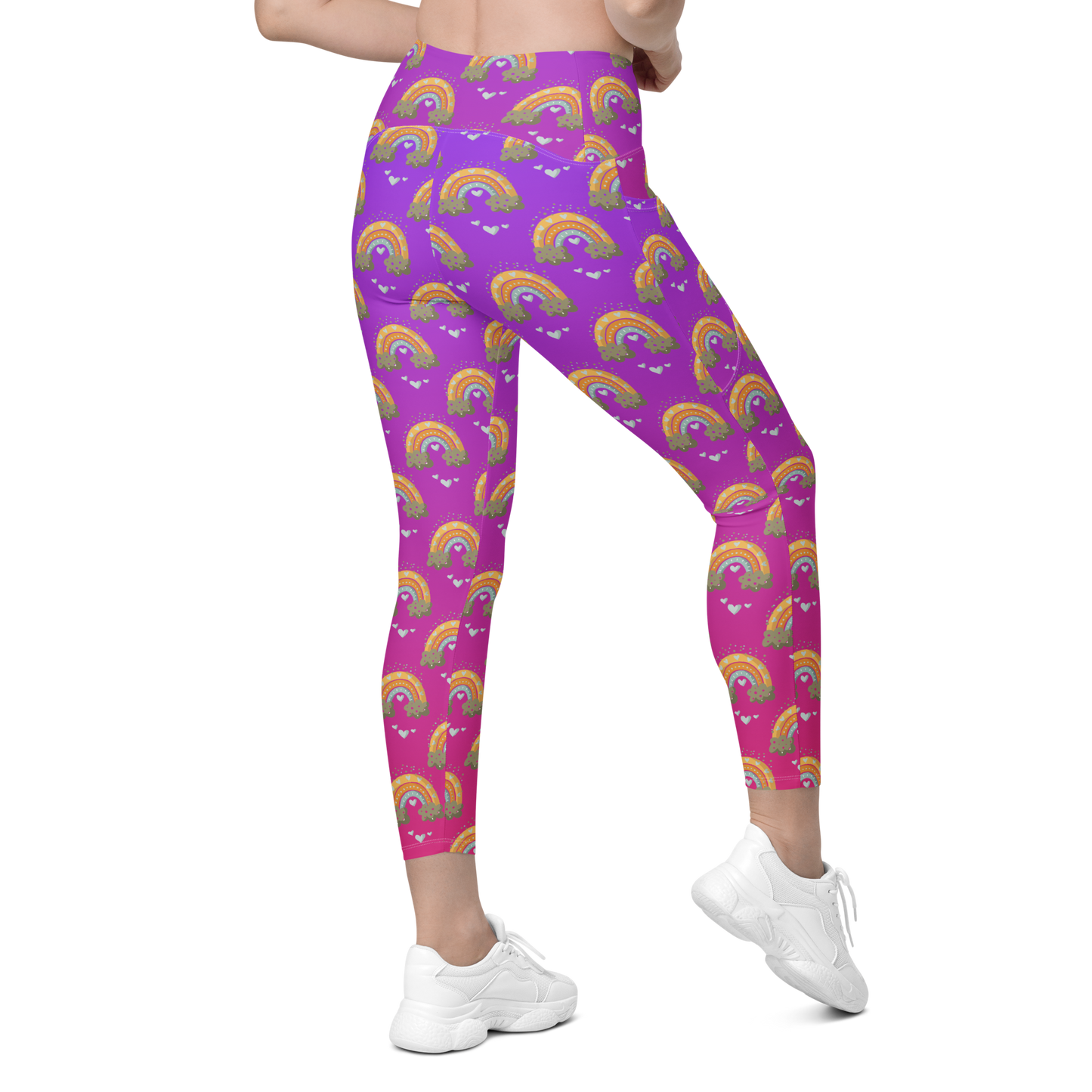 Pink & Purple | Boho Birds Pattern | Bohemian Style | All-Over Print Crossover Leggings with Pockets - #1