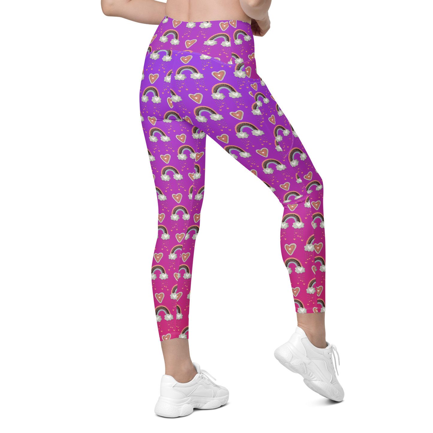 Pink & Purple | Boho Birds Pattern | Bohemian Style | All-Over Print Crossover Leggings with Pockets - #6