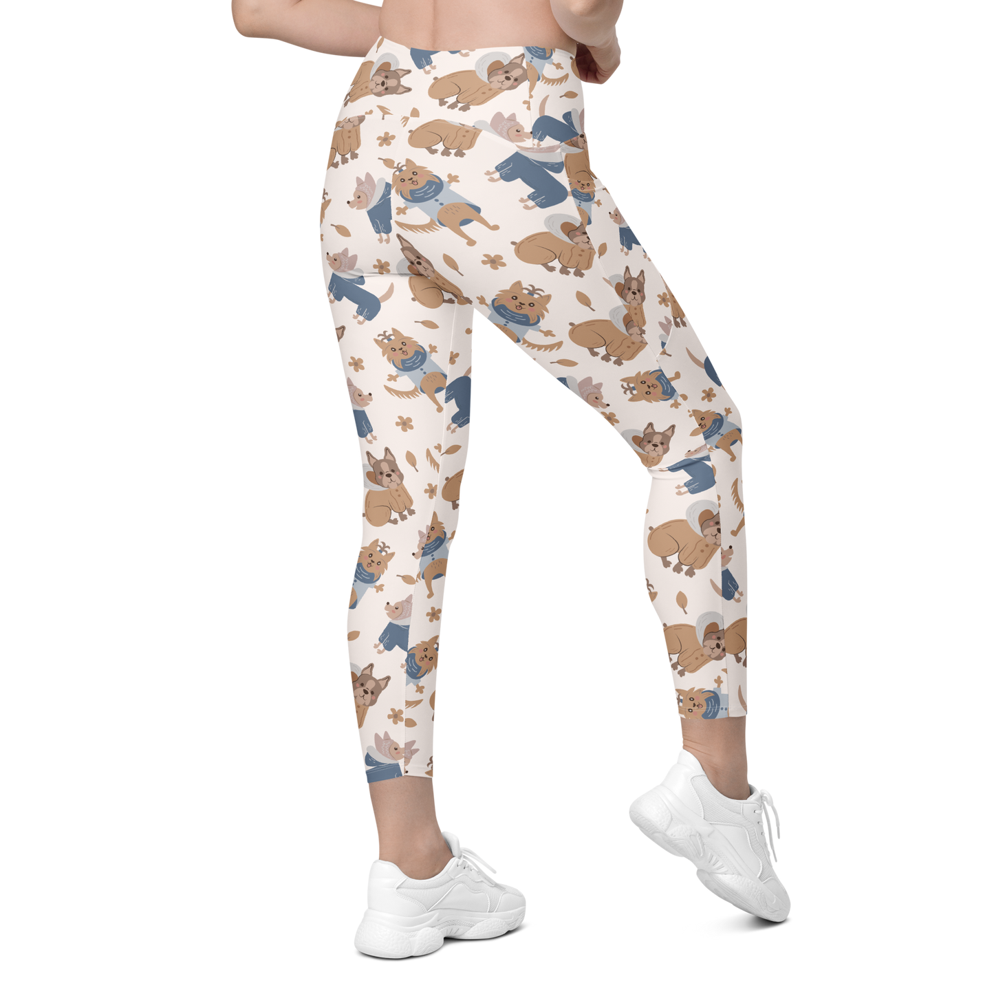 Cozy Dogs | Seamless Patterns | All-Over Print Crossover Leggings with Pockets - #8