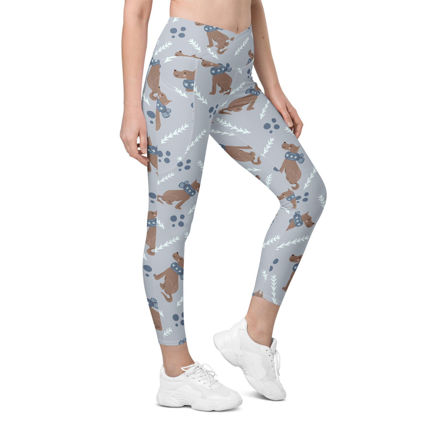 Cozy Dogs | Seamless Patterns | All-Over Print Crossover Leggings with Pockets - #4