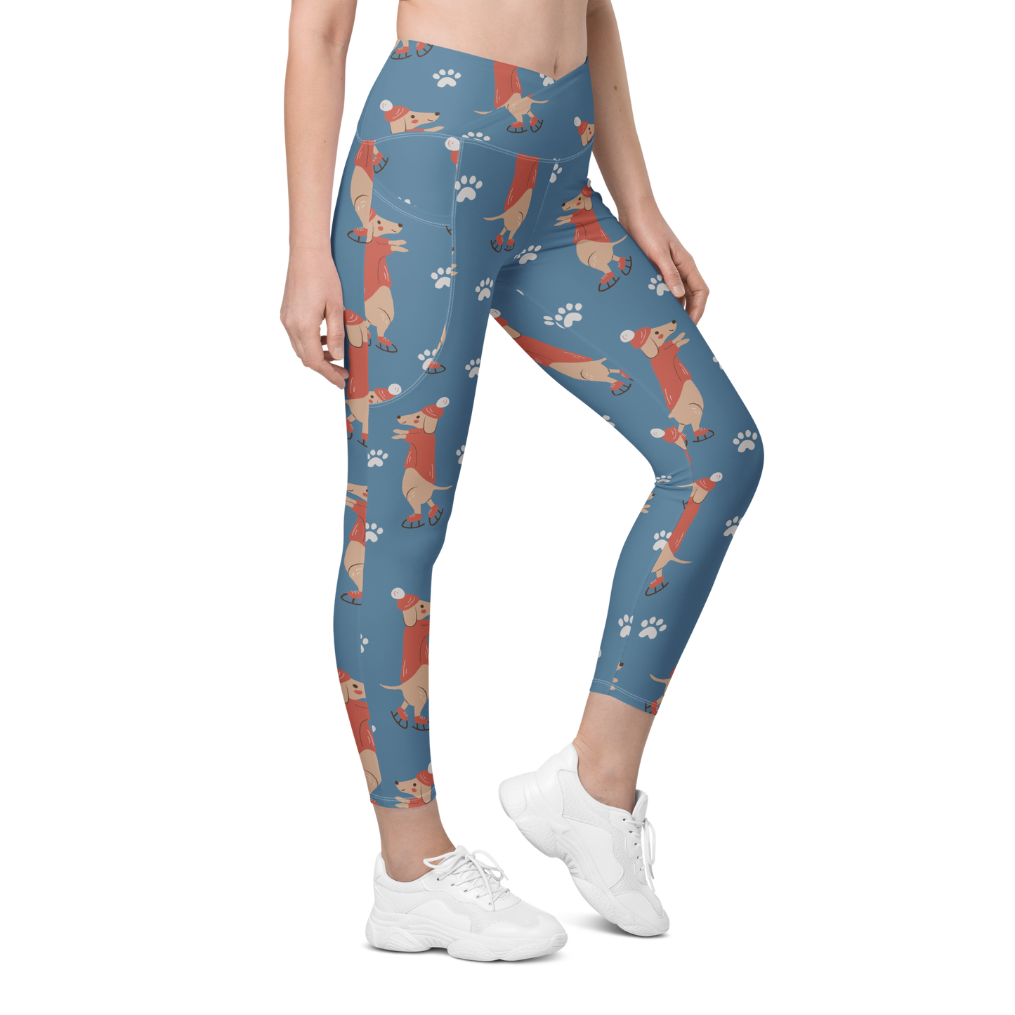 Cozy Dogs | Seamless Patterns | All-Over Print Crossover Leggings with Pockets - #6