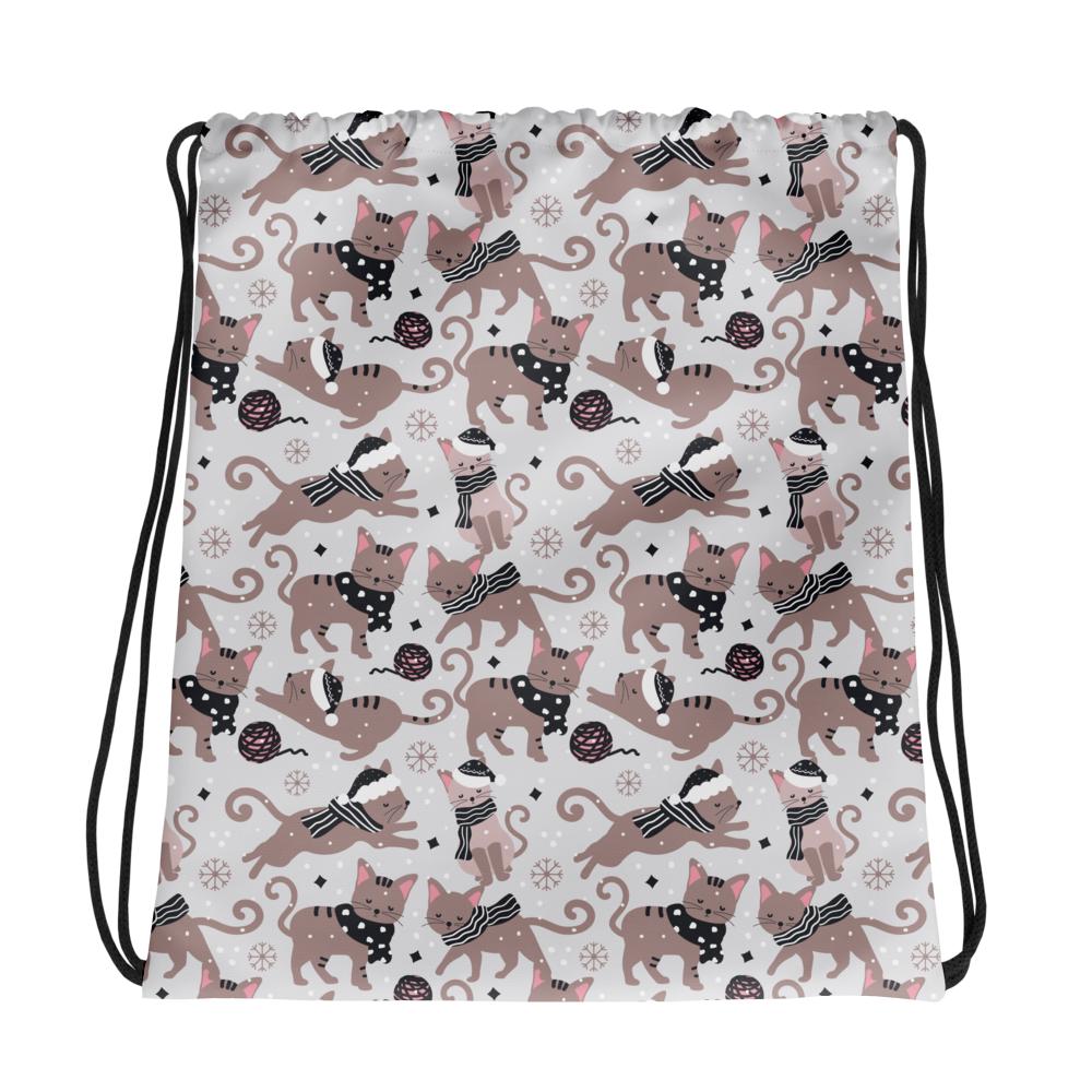 Winter Christmas Cat | Seamless Patterns | All-Over Print Drawstring Bag - #1