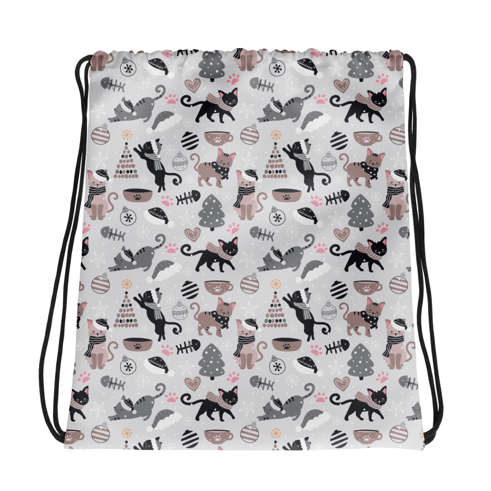 Winter Christmas Cat | Seamless Patterns | All-Over Print Drawstring Bag - #6